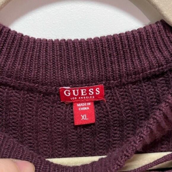 GUESS Burgundy Maroon Crisscross Sweater Size XL - Picture 8 of 9